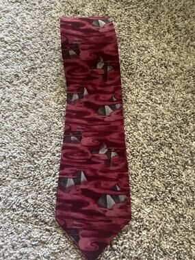 Vintage Grateful Dead Great Pyramid Tie Men’s First Set Burgundy Gray Black Silk